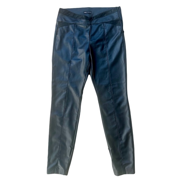 ZARA Vegan Leather Leggings Womens L High Waist Ankle Zip - Picture 2 of 10